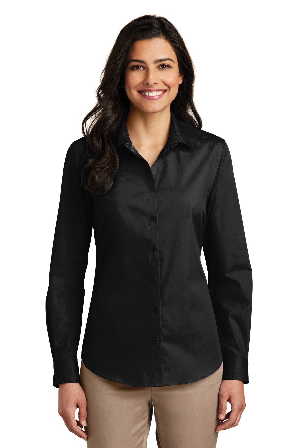 Port Authority® Ladies Long Sleeve Carefree Poplin Shirt. LW100